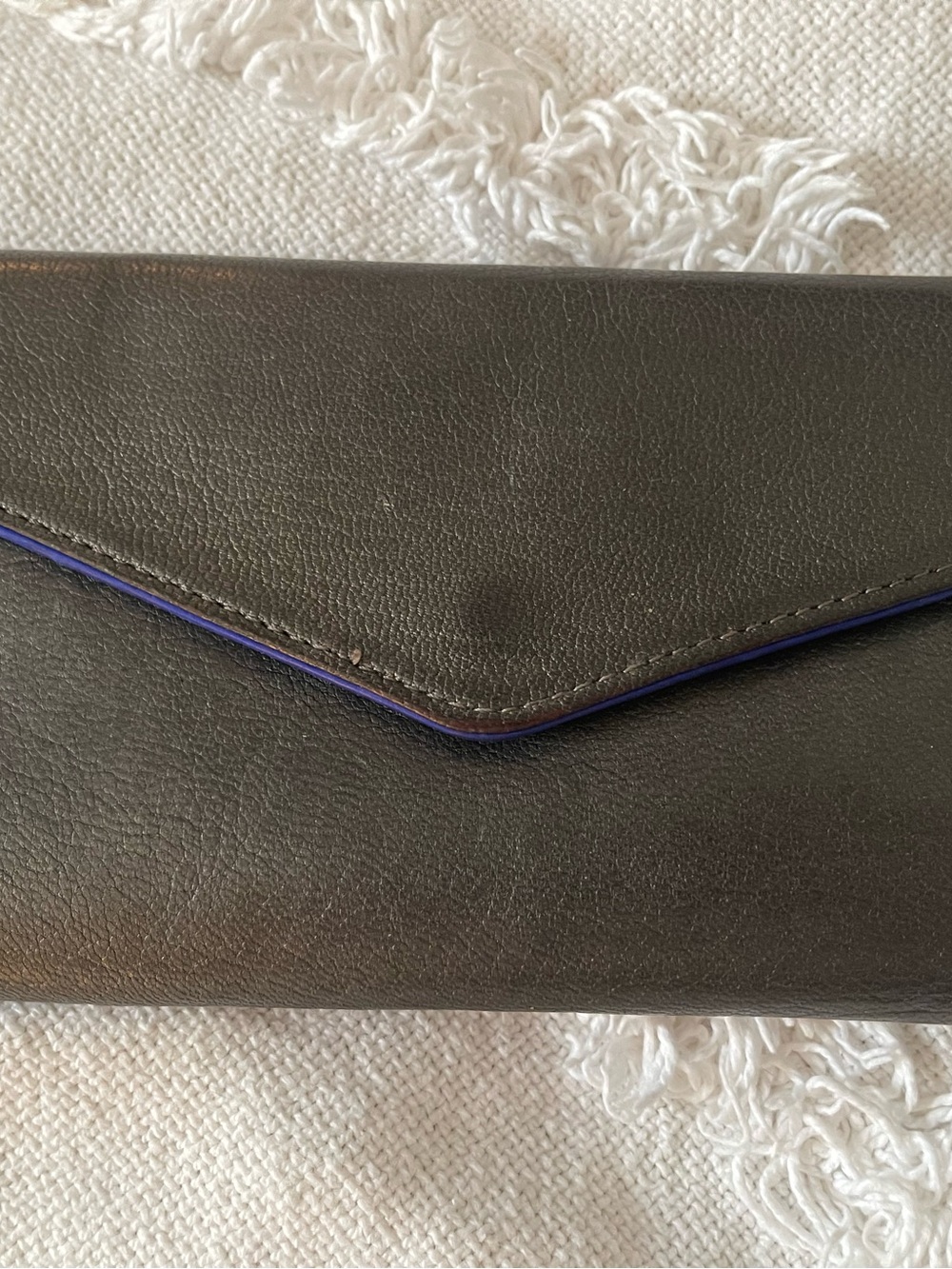 MZ Wallace Katherine gunmetal metallic leather and Cobalt suede lining Wallet